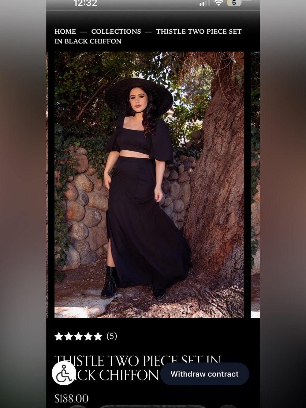 NWT La femme en noir thistle  Black Chiffon Skirt Set